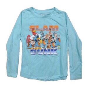 Space Jam-Girl's aqua 'Slam Dunk' long sleeve shirt size M TAZ Bugs Daffy Willie
